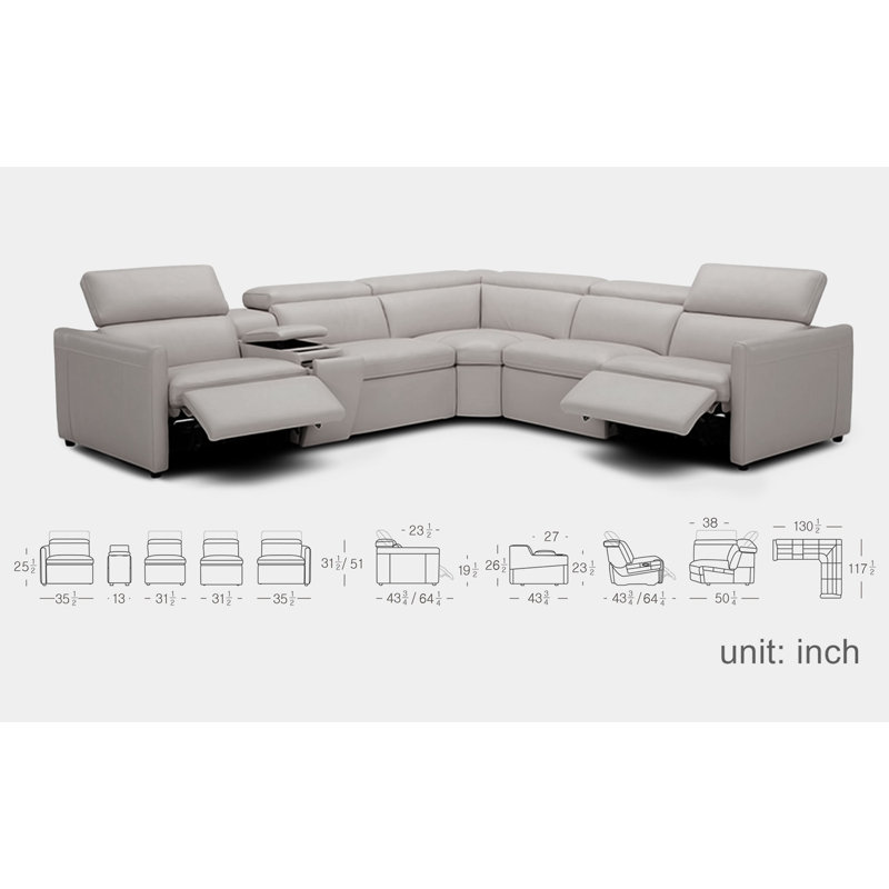 Canapé modulaire réversible en cuir véritable de 130,5 po de largeur