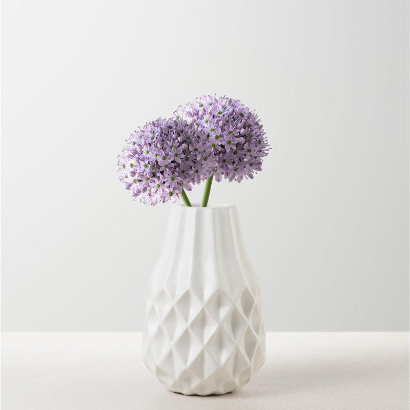 Facetta 7.5" Matte Texture White Ceramic Vase, 7.5 inch, White