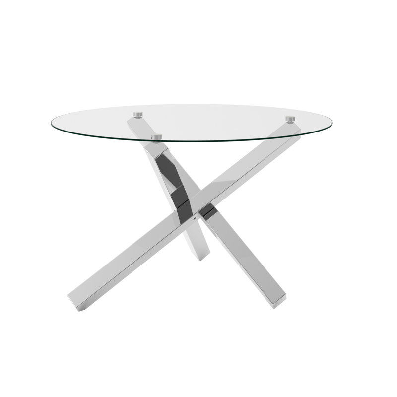 LPD Home Round Glass Top Dining Table, White