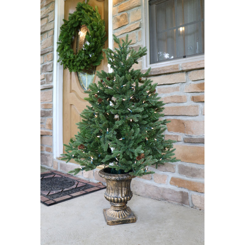 48'' Noble Fir Potted Christmas Tree with Multi-Color LED Lights