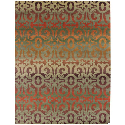 Tapis rouge / rouille / brun en fer forgé unique 7 pi 11 po x 9 pi 11 po New Age