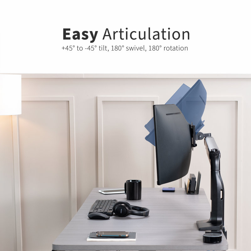 Black Aluminum Single Ultrawide Monitor Desk Mount