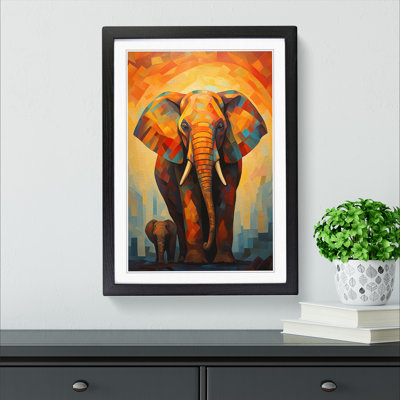 XYZ-FRM-V1223-633 Elephant Cubism No.2 - Single Picture Frame Print on Wood