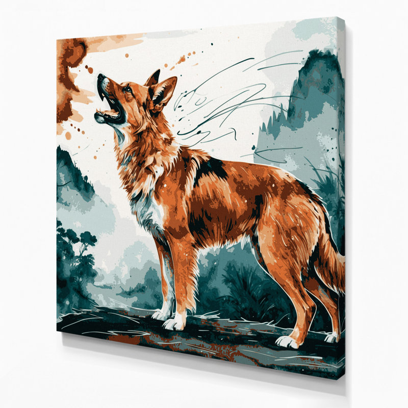 Chiens, Nouvelle-Guinée, chien chantant, art mural sur toile grise, 8" H x 8" W