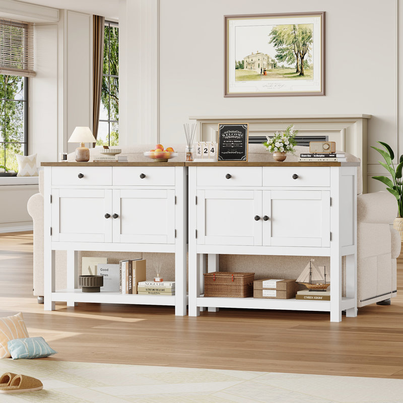 Latiasha 35.4'' Console Table with Drawers and Cabinet, White/Brown
