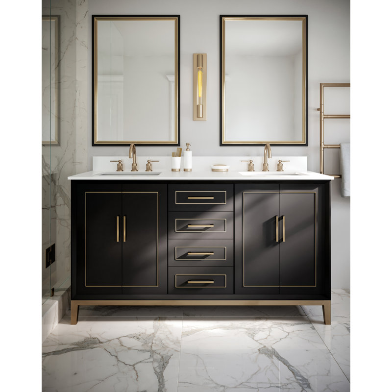 Gracie 60'' Double Bathroom Vanity with Top, Midnight Black, White Quartz