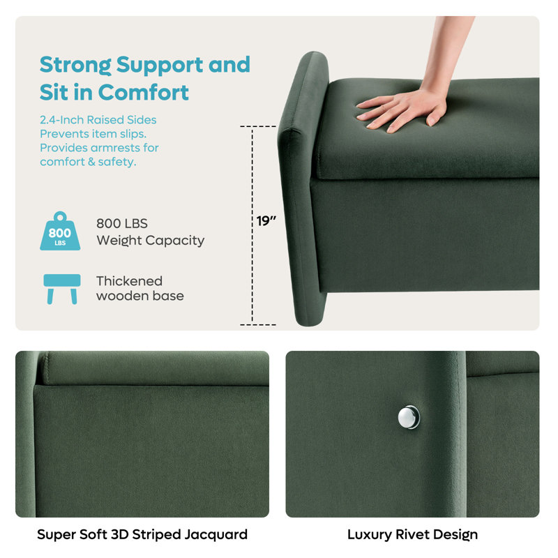 Banc de repose-pieds de 44 po avec rangement caché, tabouret de rangement pour le salon et la chambre à coucher Zeller, Vert