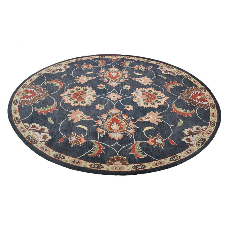 Classical Hand Tufted Wool Eco-Friendly Area Rugs - Round, Charcoal Color, Oriental Design, High Pile Thick Handmade Anti Skid Area Rugs for Living Room, Bed Room