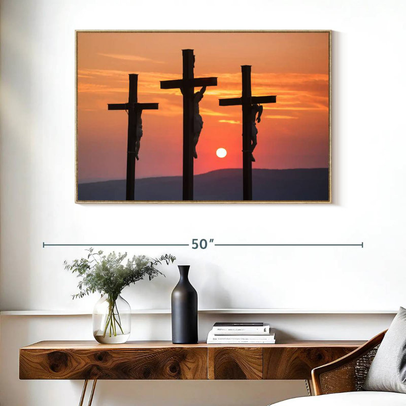 Christ crucifié, Cadre flottant en bois naturel, 40 po x 27 po