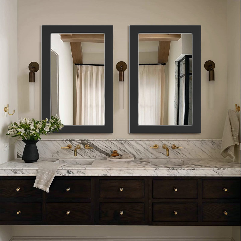 Wooden Frame Flat Mirror, 54" x 36", Black