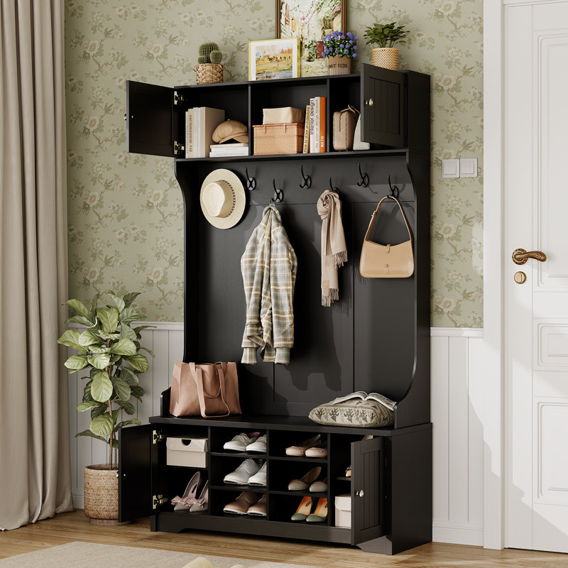 Hall Tree 47.2'' Wide with Bench and Shoe Storage, 4-in-1 Design Coat Rack for Entryway
