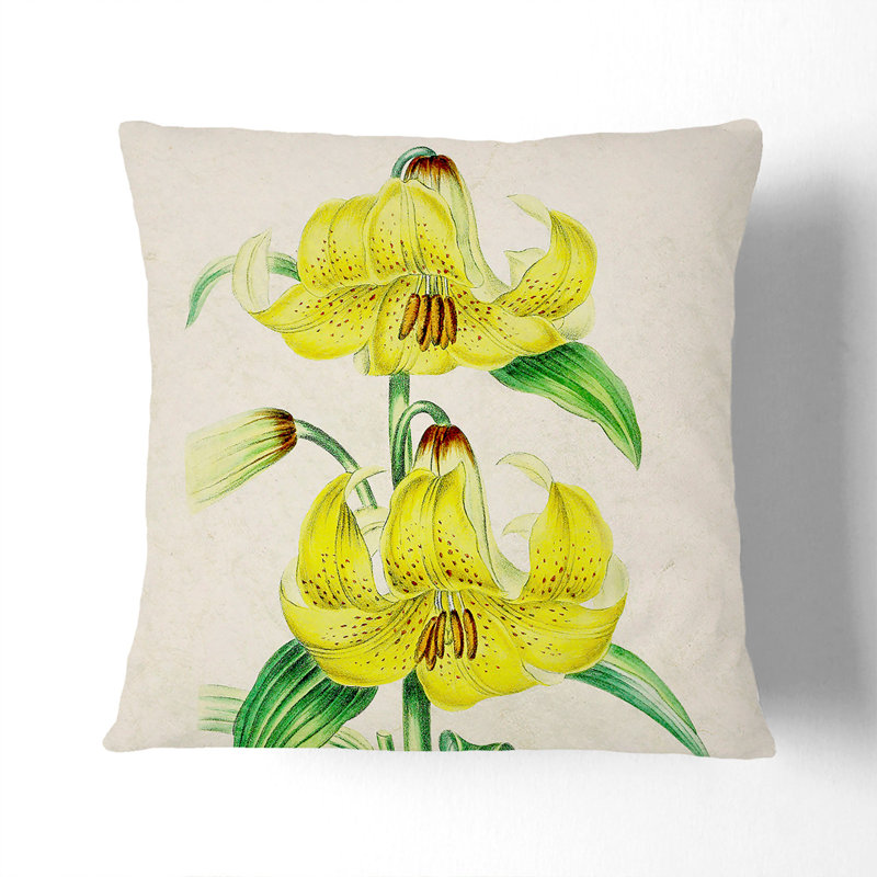 Illustration of Yellow Lilies Cushion with Filling, 40cm H x 40cm W x 15cm D, Black