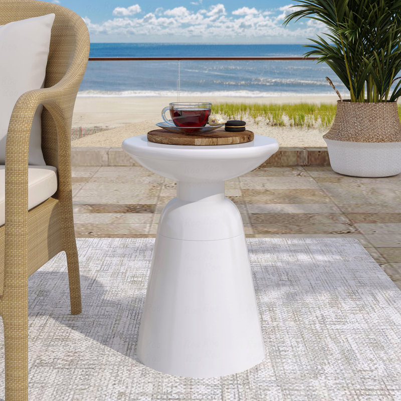 Outdoor Metal Patio End Table, White