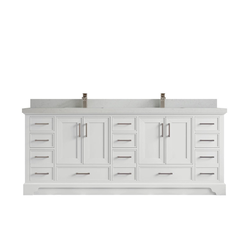 Meuble-lavabo double 84 po avec plateau en quartz Charlotte, Quartz de Carrare