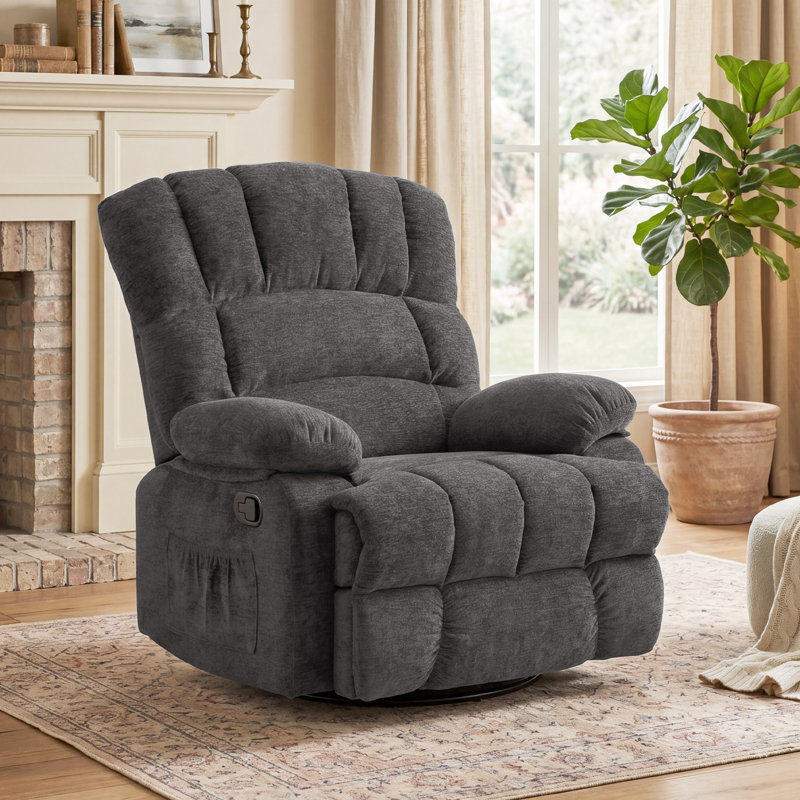 Breasha 39.7" Wide Manual Upholstered Swivel Rocker Recliner, Gray Chenille