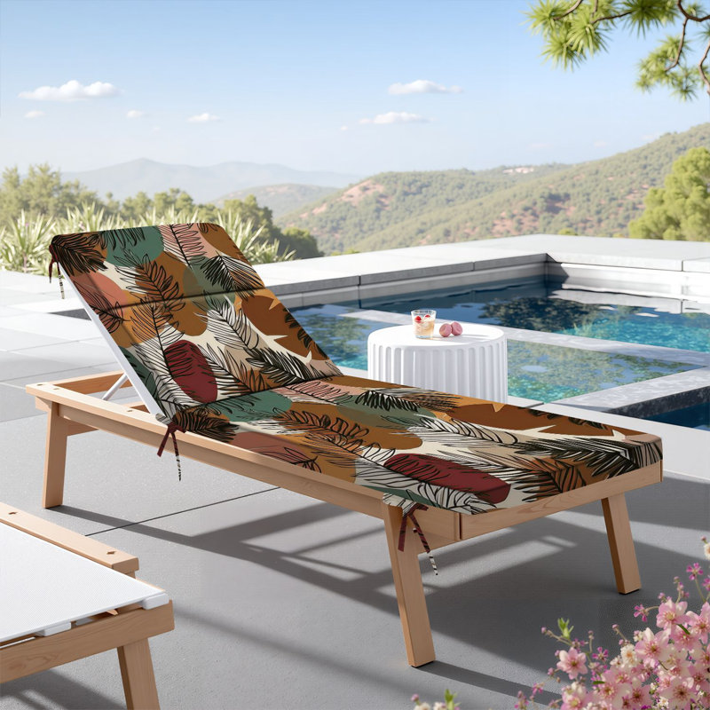  Outdoor Indoor 3'' Lounge Patio Cushion Abstract tropical foliage Exotic line art palm leaves Water-Resistant Chaise Lounge Cushion for Chair Patio Furniture Seat Cushion