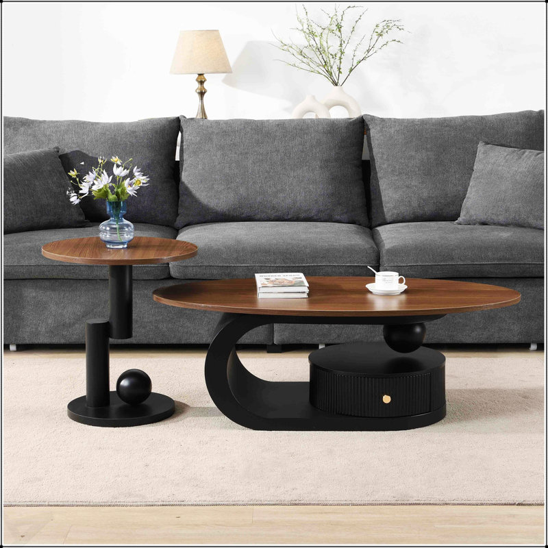 Ensemble de 2 tables gigognes Luxury, H 16,14 po x L 47,24 po x l 23,62 po, Plateau noir / structure noire