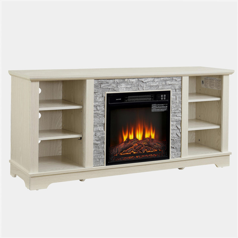 Meuble télé avec foyer et console de divertissement en bois avec foyer 18 po, blanc, l 58,31 po x P 15,39 po x H 26,06 po Mantel