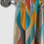 Rideau occultant orange et turquoise rétro Revival-107535514