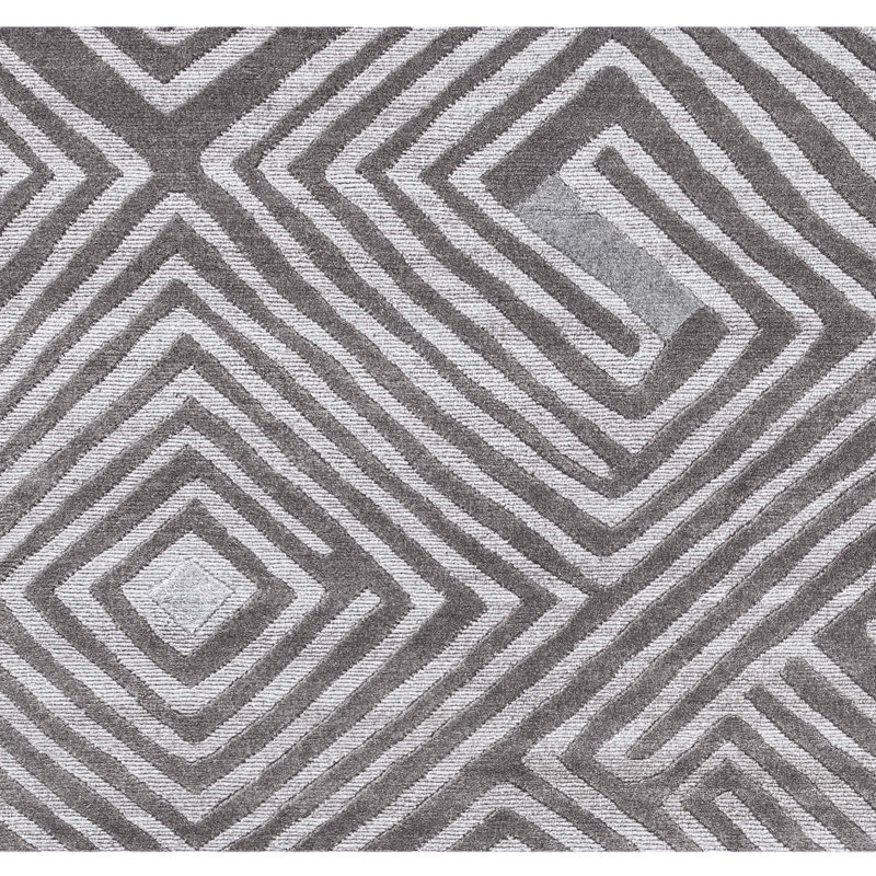 Hand Knotted Geometric Area Rug in Charcoal, Rectangle 9' x 12'