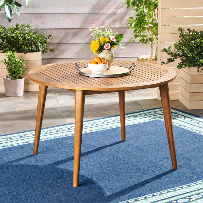 Table d'extérieur en bois, 48,07 po de diamètre, finition, base pour patio à pieds carrés, rehausse la surface, Teck