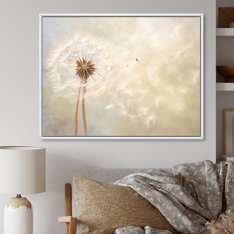 Impression romantique pissenlit blanc IV - Pissenlit blanc, H 16 po x l 32 po x P 1 po, Cadre flottant blanc