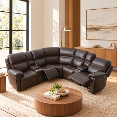 121" Leather Modular 3 Power Recliners Sectional Sofa with Zero Gravity Built-In USB Port and Consoles