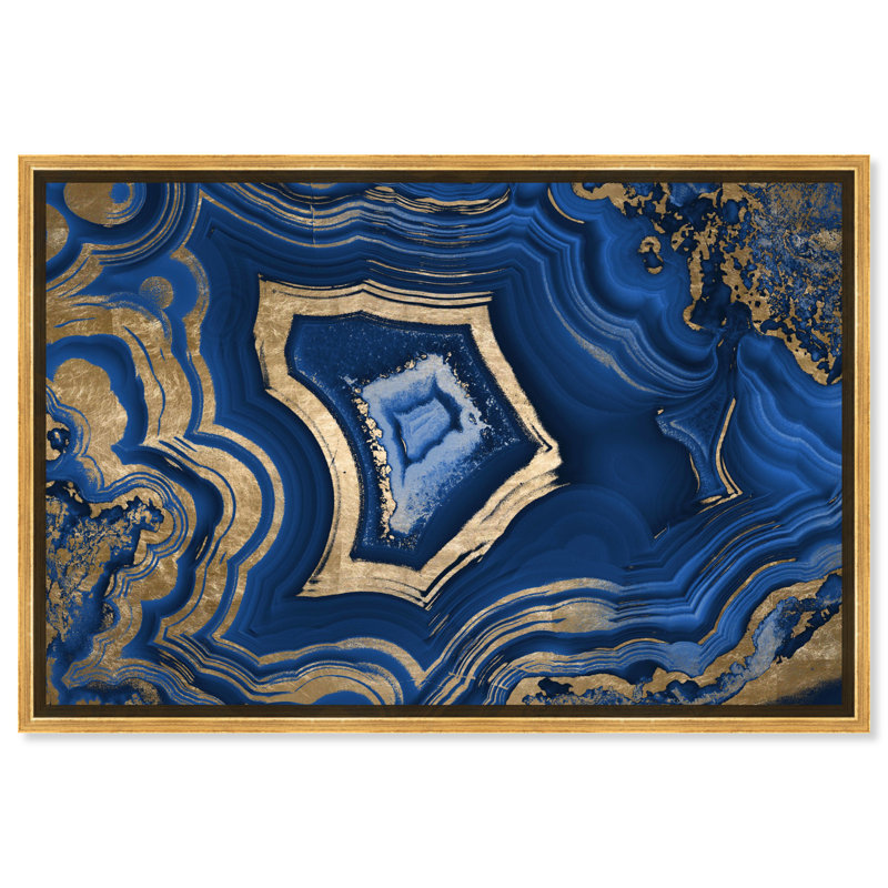 «Blue Geode Abstract Marble Waves Modern», cadre flottant, impression sur toile, Toile avec cadre flottant or