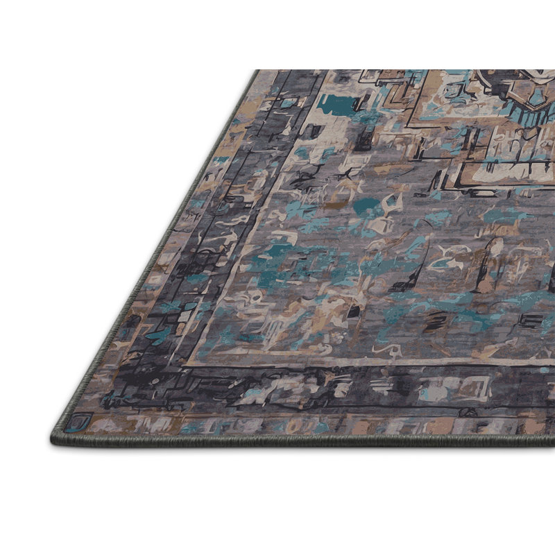Tapis gris soyeux et moelleux, Rond 8 pi