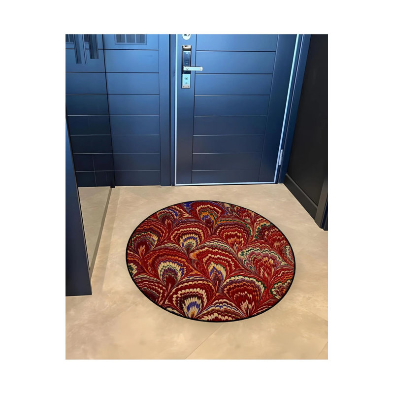 Multicolored Woven Base Modern Decorative Carpet In Red Tones, Round 5'