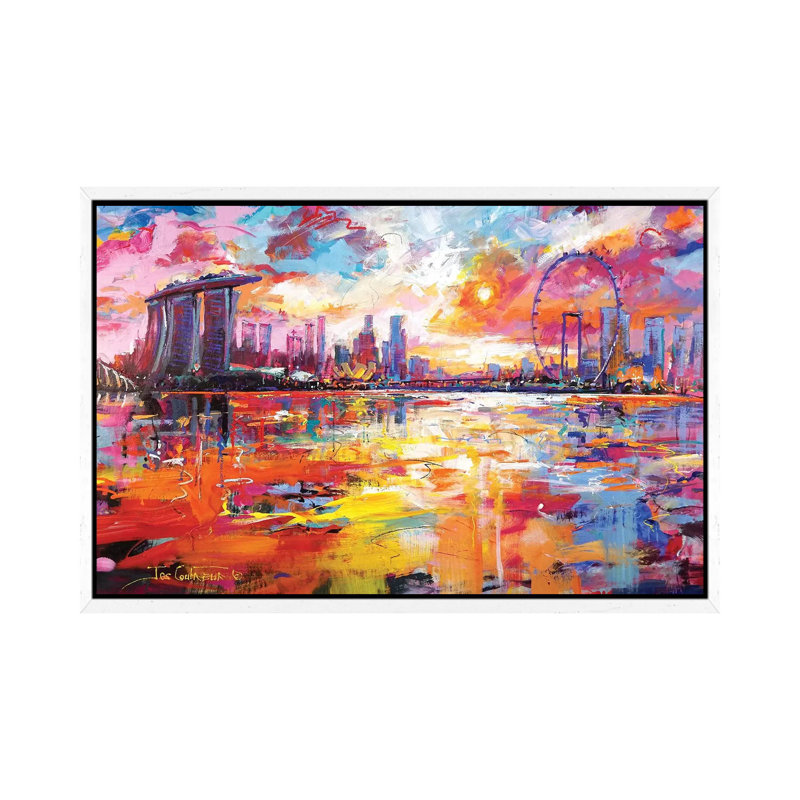Singapore Skyline 1 Piece Painting on Canvas, 66.04 cm H x 45.72 cm W, White Framed