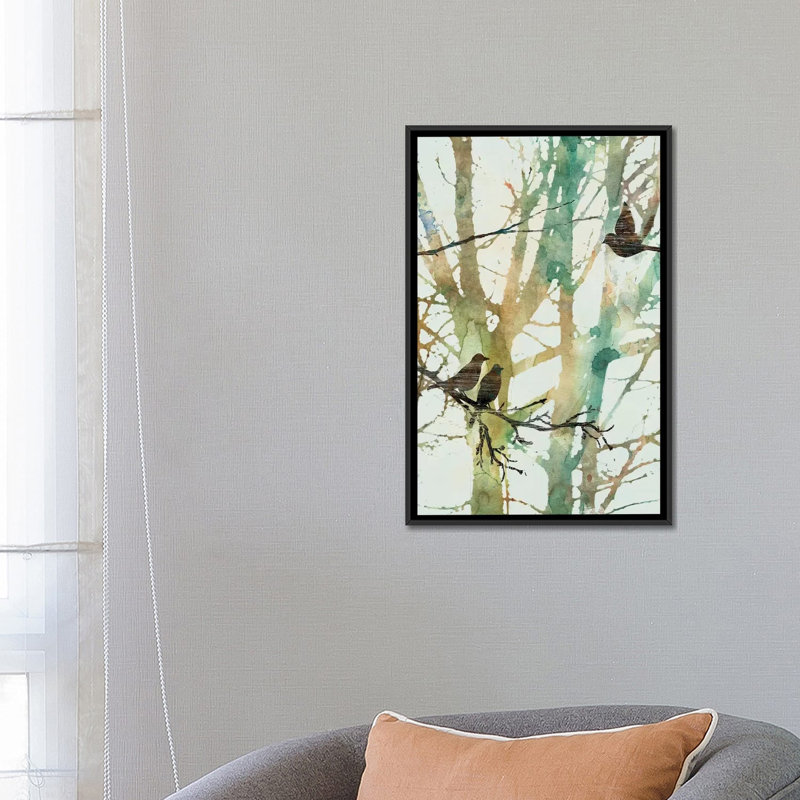 « botanique oiseaux i », impression sur toile, H 26 po x l 18 po x P 1,5 po, Toile avec cadre noir, Pas de tapis