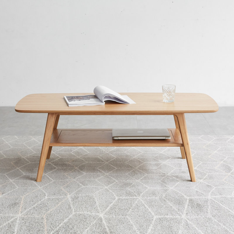 Stefan Solid Wood Coffee Table with Storage Shelf, Oak, 17.32" H x 39.37" L x 19.69" W
