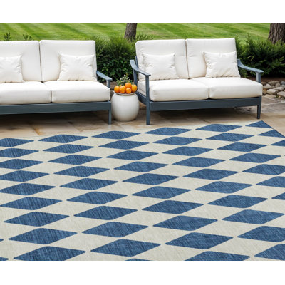 Tapis d'intérieur / extérieur géométrique lavable 8 pi x 10 pi bleu marine