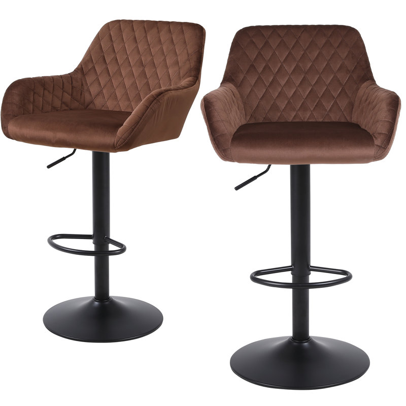 Swivel Upholstered Adjustable Height Counter Stool with Metal Frame, Brown