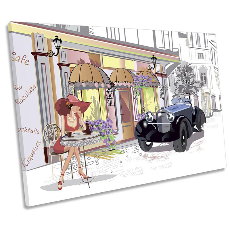 Shopping Café Retro Car 1 Piece Wrapped Canvas Wall Art, 91.4cm H x 137.2cm W x 4cm D