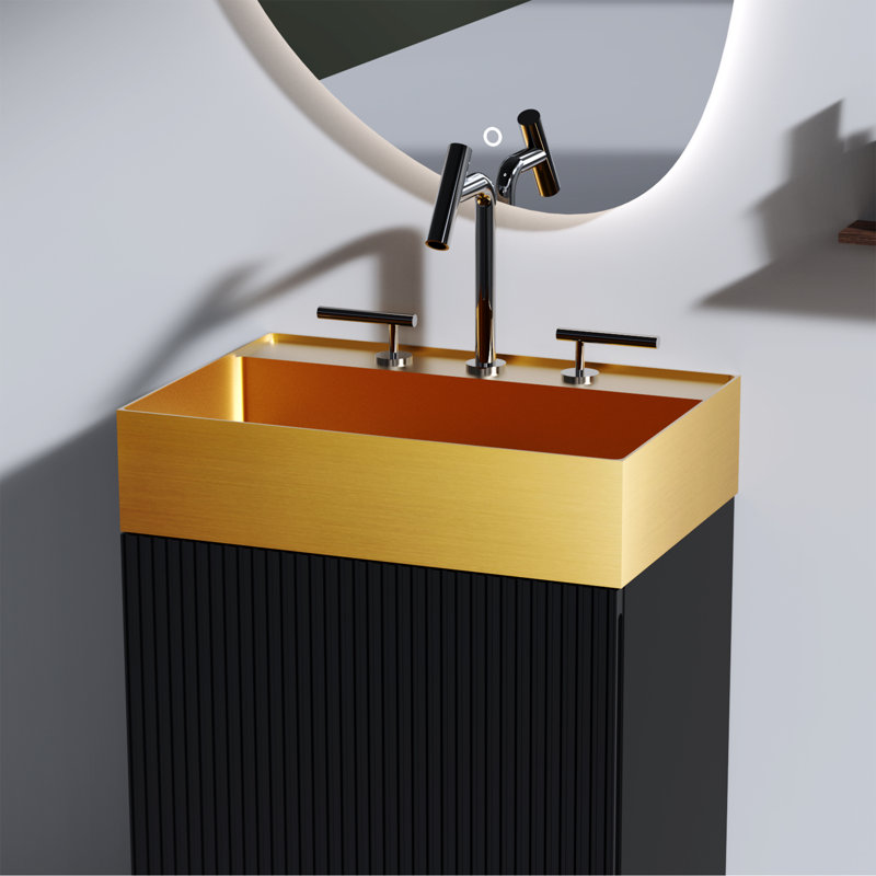 Lavabo de salle de bain intégré en acier inoxydable 20 po x 14 po avec trois trous de robinet