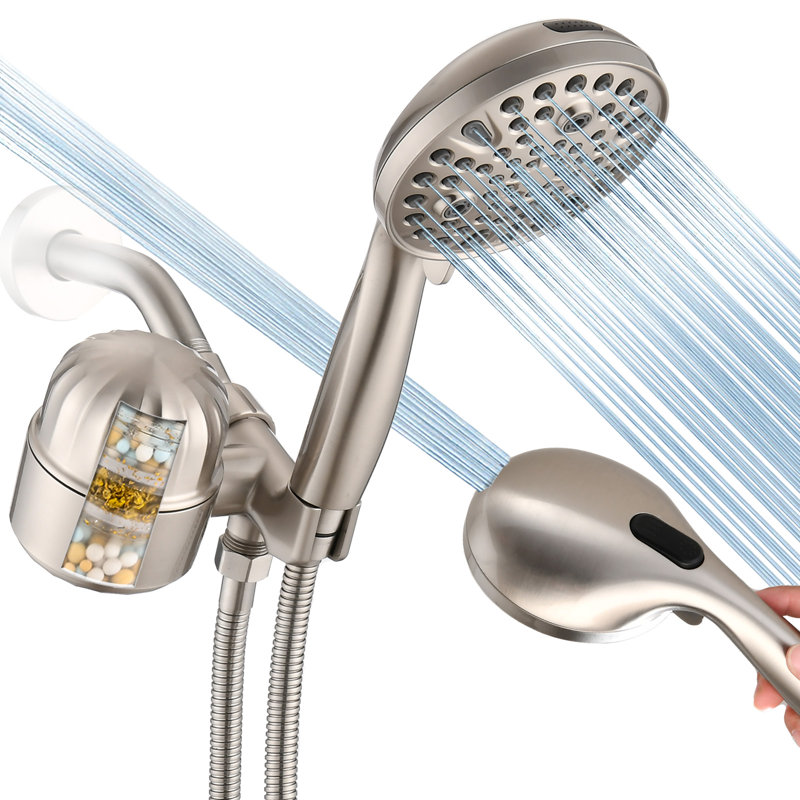 Pomme de douche double avec filtration d'eau, Chrome