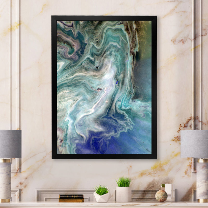 Turquoise liquide, art mural moderne sur toile, Impression noire sur toile encadrée, H 20 po x l 12 po x P 1,5 po
