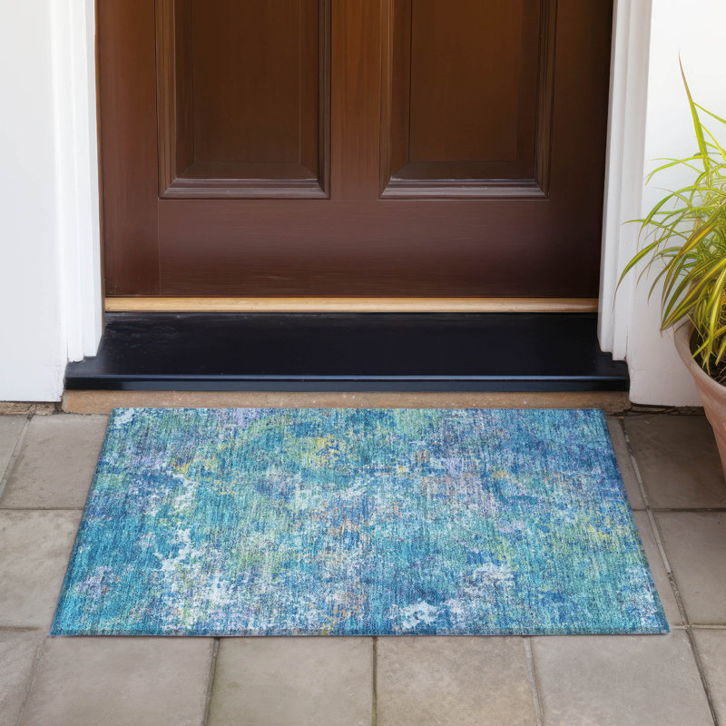 Tapis abstrait lavable à la machine intérieur / extérieur ACN2166, Rectangle 1 pi 8 po x 2 pi 6 po