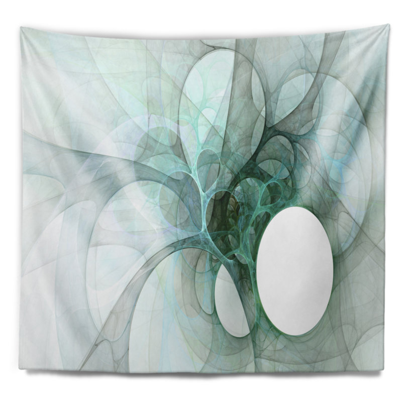 Tapisserie à ailes en fractales blanches, H 78 po x l 92 po