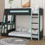Lit superposé simple au-dessus d'un lit simple avec bureau, lumière DEL et USB, structure de lit mezzanine en bois avec deux tablettes de rangement pour la chambre à coucher-829434017-829434021