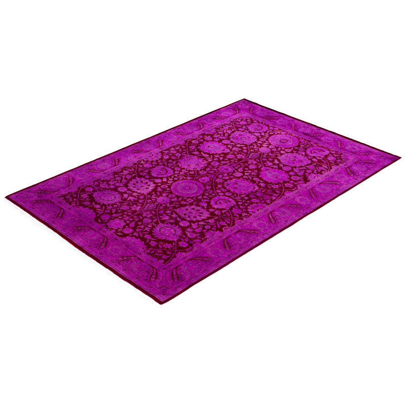 Overdyed Hand-Knotted Wool Modern-Contemporary Purple Area Rug 4' 10" x 7' 3"