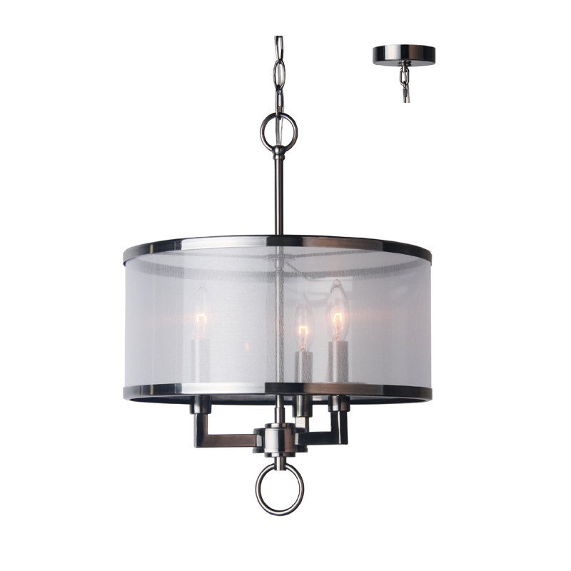 Luminaire suspendu tambour 3 lumières unique Jamison, Nickel antique