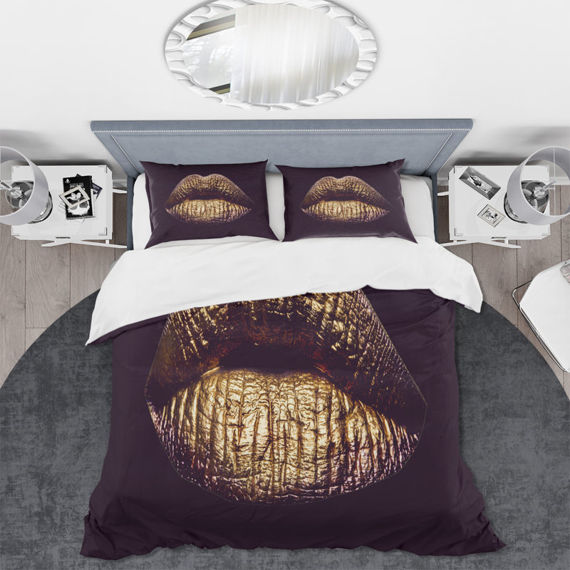 Ensemble de housse de couette Modern Golden Metallized, Housse de couette simple + 1 taie décorative stan