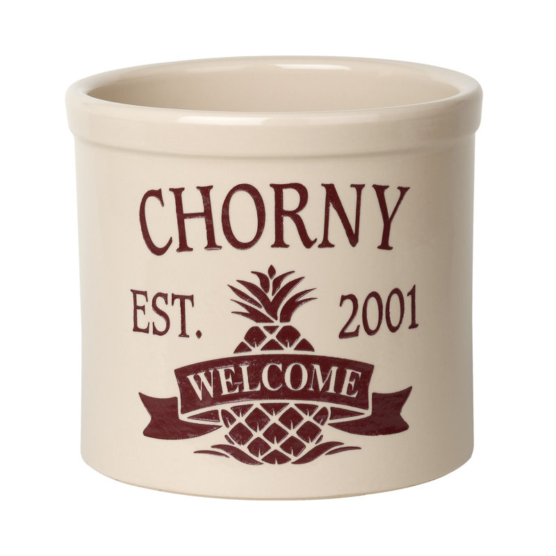 Pineapple Welcome Utensil Crock, Yes, Red