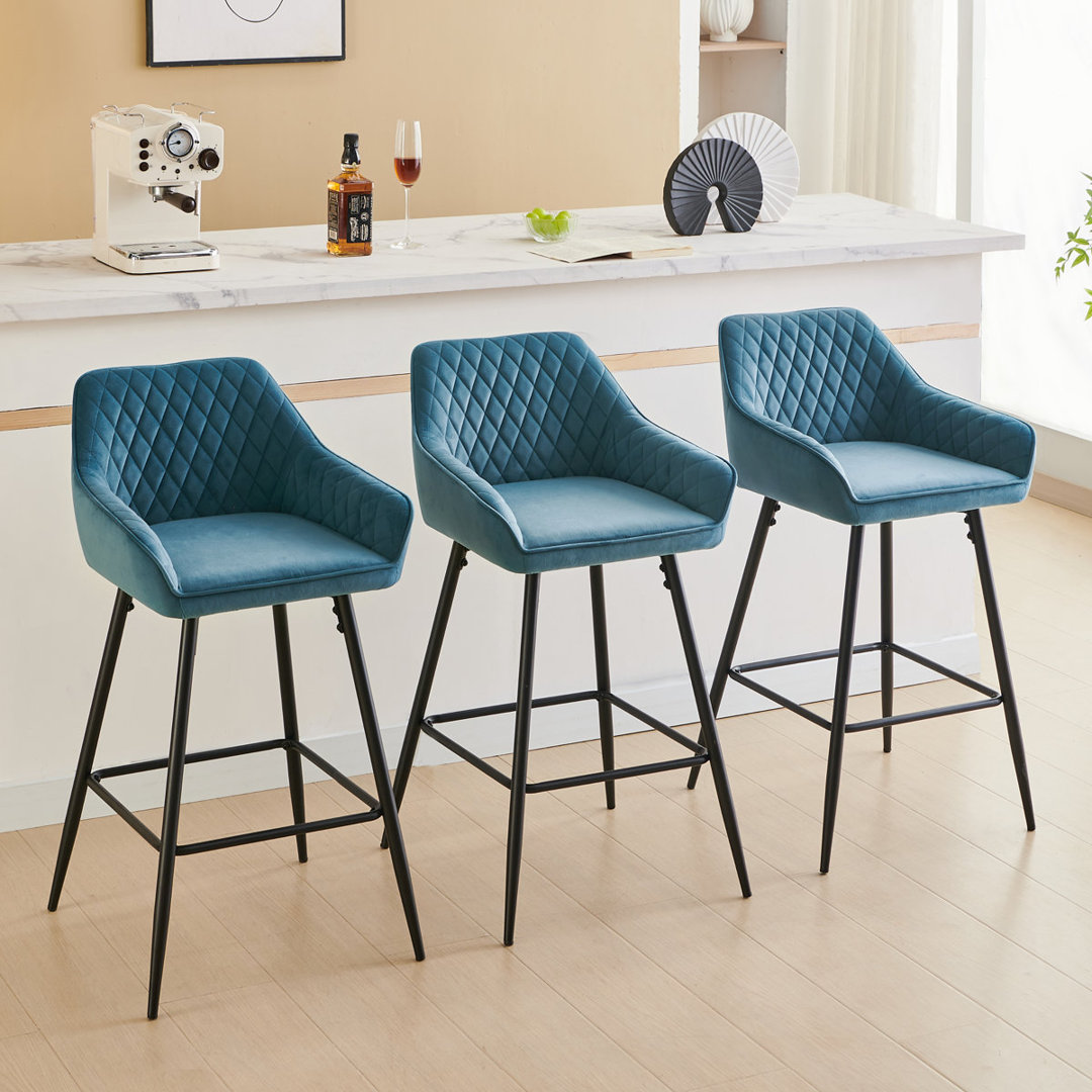 Upholstered Bar Stools  with Armrests & Diamond Tufting