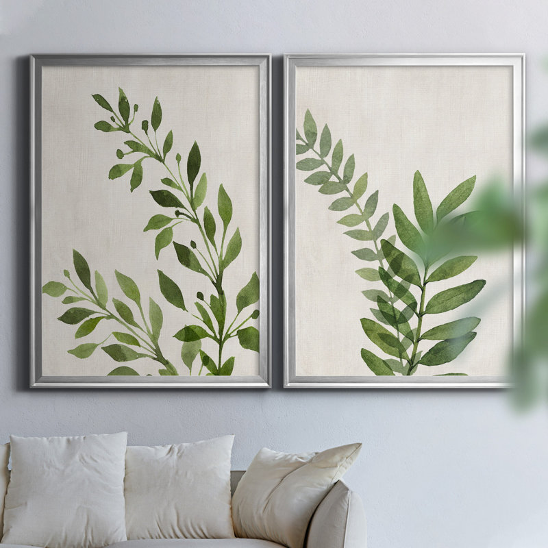 «Botanical Wash I», ensemble de 2 reproductions d'art sur toiles, H 18,5 po x l 49 po x P 1,5 po, Toile avec cadre argenté