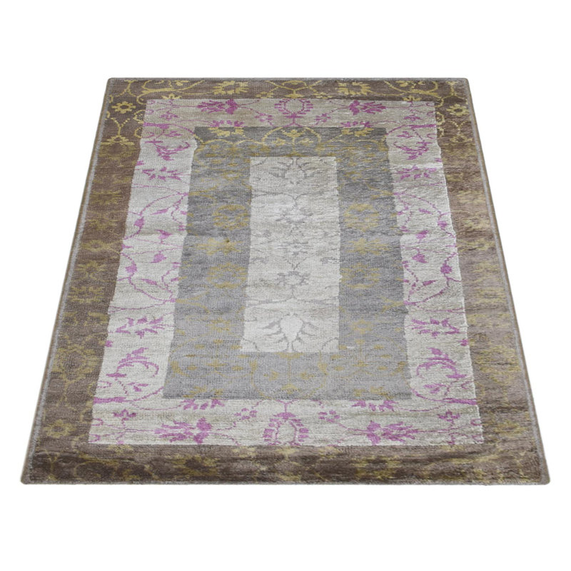 Tapis oriental en viscose noué à la main multicolore de qualité supérieure