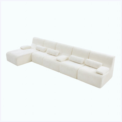 161.8" Oversized Boneless L-Shaped Sectional Sofa, Beige Cozy Couch for Living Room, Big Family Home